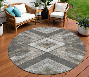 HomeRoots 5' Modern Brown and Gray Geometric Area Rug - Durable, Washable, Indoor/Outdoor Versatile Design 8' Round 627106