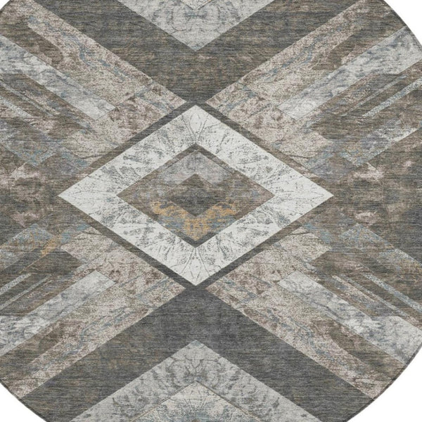 HomeRoots 5' Modern Brown and Gray Geometric Area Rug - Durable, Washable, Indoor/Outdoor Versatile Design 8' Round 627106