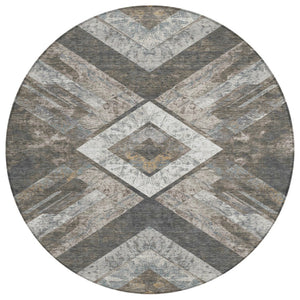 HomeRoots 5' Modern Brown and Gray Geometric Area Rug - Durable, Washable, Indoor/Outdoor Versatile Design 8' Round 627106