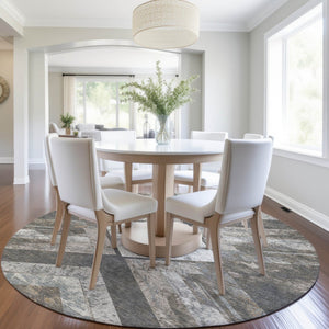 HomeRoots 5' Modern Brown and Gray Geometric Area Rug - Durable, Washable, Indoor/Outdoor Versatile Design 8' Round 627106