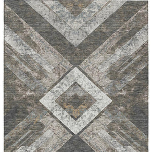 HomeRoots 5' Modern Brown and Gray Geometric Area Rug - Durable, Washable, Indoor/Outdoor Versatile Design 8' X 10' 627107