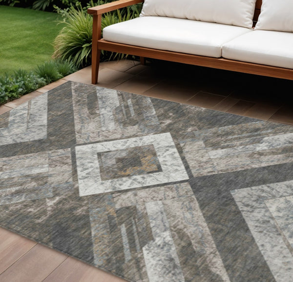 HomeRoots 5' Modern Brown and Gray Geometric Area Rug - Durable, Washable, Indoor/Outdoor Versatile Design 8' X 10' 627107
