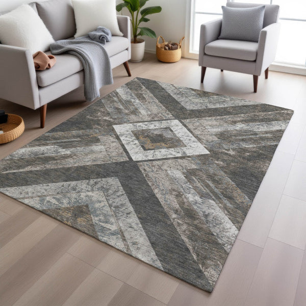 HomeRoots 5' Modern Brown and Gray Geometric Area Rug - Durable, Washable, Indoor/Outdoor Versatile Design 8' X 10' 627107