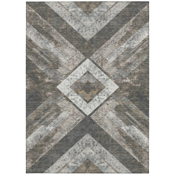HomeRoots 5' Modern Brown and Gray Geometric Area Rug - Durable, Washable, Indoor/Outdoor Versatile Design 9' X 12' 627108