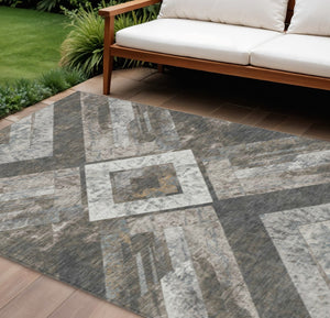 HomeRoots 5' Modern Brown and Gray Geometric Area Rug - Durable, Washable, Indoor/Outdoor Versatile Design 9' X 12' 627108