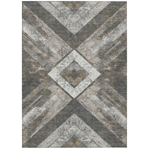 HomeRoots 5' Modern Brown and Gray Geometric Area Rug - Durable, Washable, Indoor/Outdoor Versatile Design 9' X 12' 627108