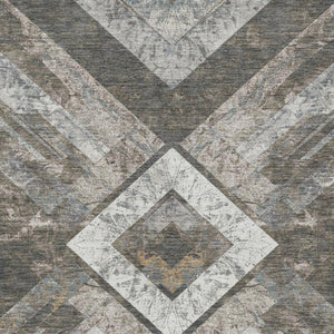 HomeRoots 5' Modern Brown and Gray Geometric Area Rug - Durable, Washable, Indoor/Outdoor Versatile Design 10' X 14' 627109