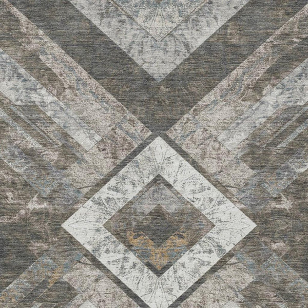 HomeRoots 5' Modern Brown and Gray Geometric Area Rug - Durable, Washable, Indoor/Outdoor Versatile Design 10' X 14' 627109