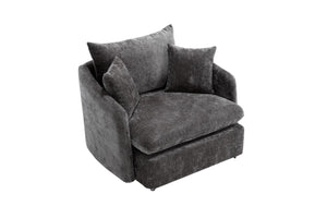 English Elm 360° 360 Swivel Oversized Chenille Armchair with Pocket Spring Seat and Three Throw Pillows Dark Gray W1361S00072