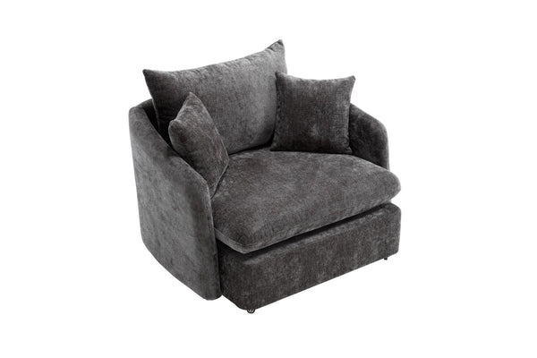 English Elm 360° 360 Swivel Oversized Chenille Armchair with Pocket Spring Seat and Three Throw Pillows Dark Gray W1361S00072