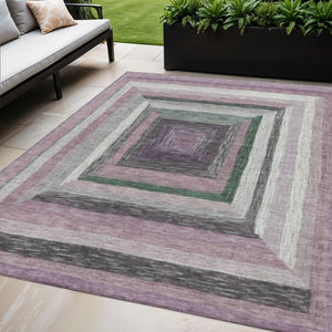 HomeRoots 5' Modern Geometric Beige Charcoal Ivory Washable Rug - Durable Indoor Outdoor Style & Easy Care 5' X 8' 627135