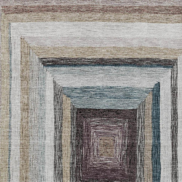 HomeRoots 5' Modern Geometric Beige Charcoal Ivory Washable Rug - Durable Indoor Outdoor Style & Easy Care 5' X 8' 627135