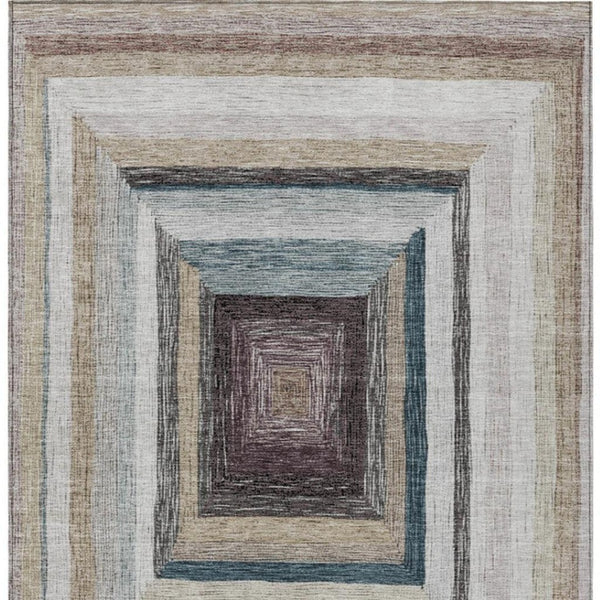 HomeRoots 5' Modern Geometric Beige Charcoal Ivory Washable Rug - Durable Indoor Outdoor Style & Easy Care 5' X 8' 627135