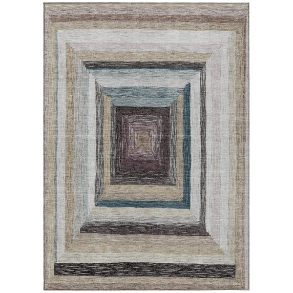 HomeRoots 5' Modern Geometric Beige Charcoal Ivory Washable Rug - Durable Indoor Outdoor Style & Easy Care 5' X 8' 627135