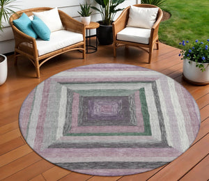 HomeRoots 5' Modern Geometric Beige Charcoal Ivory Washable Rug - Durable Indoor Outdoor Style & Easy Care 8' Round 627136