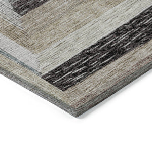 HomeRoots 5' Modern Geometric Beige Charcoal Ivory Washable Rug - Durable Indoor Outdoor Style & Easy Care 8' Round 627136