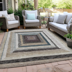 HomeRoots 5' Modern Geometric Beige Charcoal Ivory Washable Rug - Durable Indoor Outdoor Style & Easy Care 8' X 10' 627137