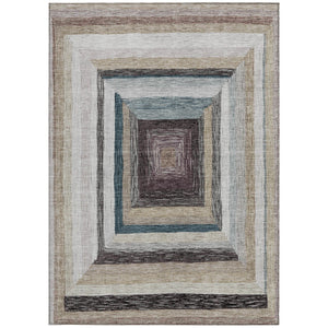 HomeRoots 5' Modern Geometric Beige Charcoal Ivory Washable Rug - Durable Indoor Outdoor Style & Easy Care 9' X 12' 627138