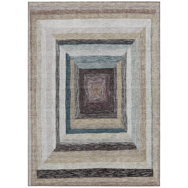 HomeRoots 5' Modern Geometric Beige Charcoal Ivory Washable Rug - Durable Indoor Outdoor Style & Easy Care 9' X 12' 627138