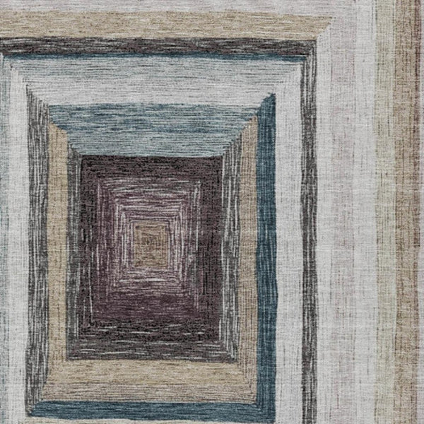 HomeRoots 5' Modern Geometric Beige Charcoal Ivory Washable Rug - Durable Indoor Outdoor Style & Easy Care 9' X 12' 627138