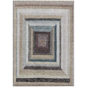 HomeRoots 5' Modern Geometric Beige Charcoal Ivory Washable Rug - Durable Indoor Outdoor Style & Easy Care 9' X 12' 627138