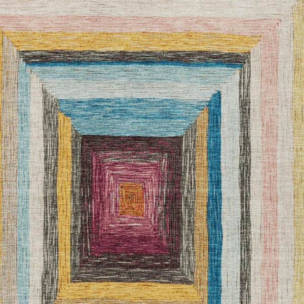 HomeRoots 5' Bold Amber Pink and Teal Blue Geometric Washable Area Rug for Stylish Indoor and Outdoor Spaces 5' X 8' 627153