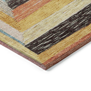 HomeRoots 5' Bold Amber Pink and Teal Blue Geometric Washable Area Rug for Stylish Indoor and Outdoor Spaces 8' Round 627154
