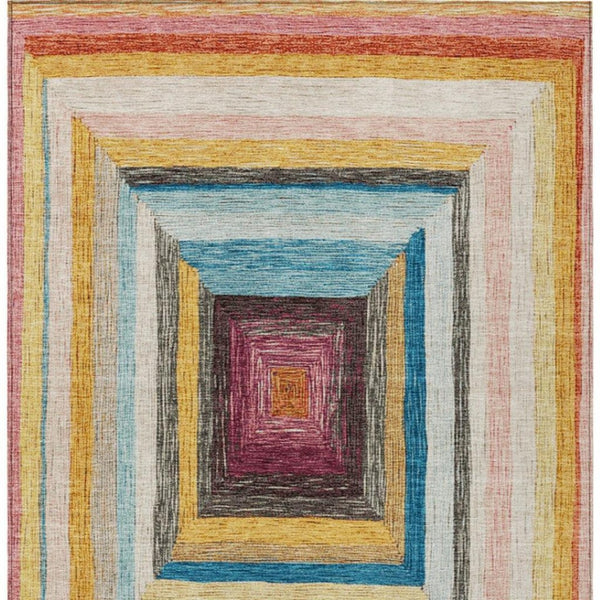 HomeRoots 5' Bold Amber Pink and Teal Blue Geometric Washable Area Rug for Stylish Indoor and Outdoor Spaces 8' X 10' 627155