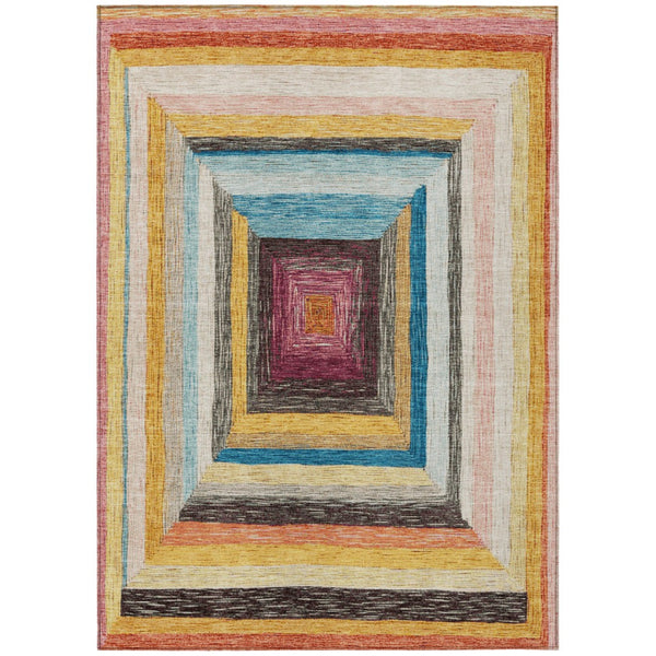 HomeRoots 5' Bold Amber Pink and Teal Blue Geometric Washable Area Rug for Stylish Indoor and Outdoor Spaces 8' X 10' 627155