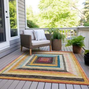 HomeRoots 5' Bold Amber Pink and Teal Blue Geometric Washable Area Rug for Stylish Indoor and Outdoor Spaces 8' X 10' 627155