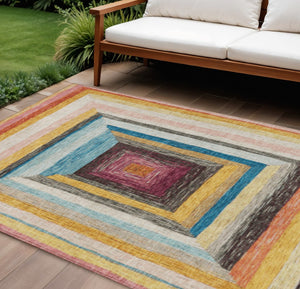 HomeRoots 5' Bold Amber Pink and Teal Blue Geometric Washable Area Rug for Stylish Indoor and Outdoor Spaces 9' X 12' 627156