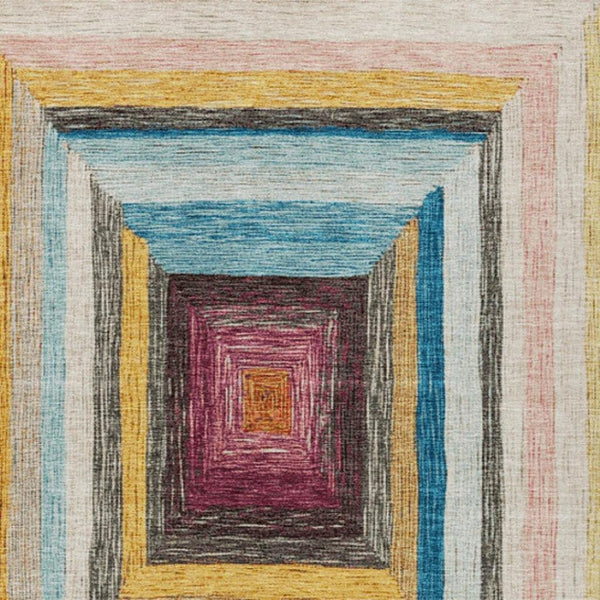 HomeRoots 5' Bold Amber Pink and Teal Blue Geometric Washable Area Rug for Stylish Indoor and Outdoor Spaces 9' X 12' 627156