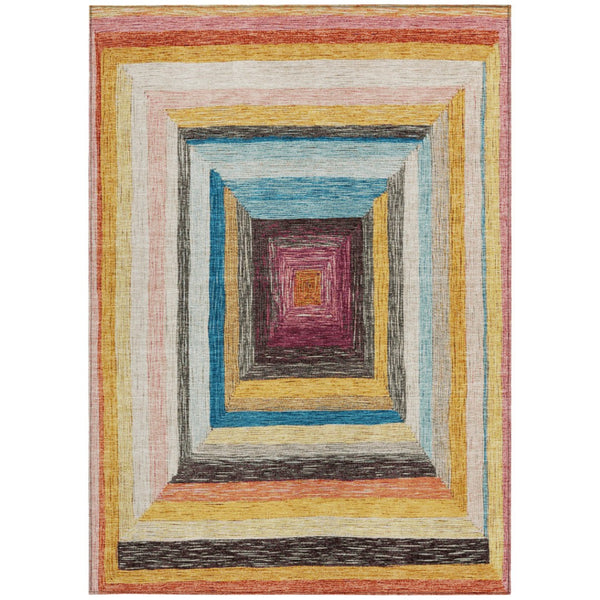HomeRoots 5' Bold Amber Pink and Teal Blue Geometric Washable Area Rug for Stylish Indoor and Outdoor Spaces 10' X 14' 627157