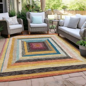 HomeRoots 5' Bold Amber Pink and Teal Blue Geometric Washable Area Rug for Stylish Indoor and Outdoor Spaces 10' X 14' 627157