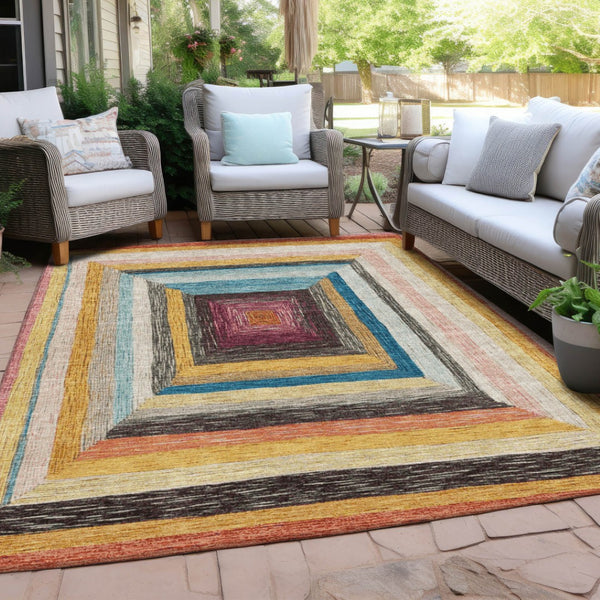 HomeRoots 5' Bold Amber Pink and Teal Blue Geometric Washable Area Rug for Stylish Indoor and Outdoor Spaces 10' X 14' 627157