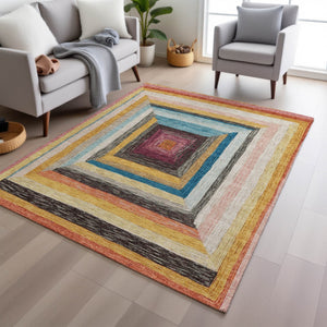 HomeRoots 5' Bold Amber Pink and Teal Blue Geometric Washable Area Rug for Stylish Indoor and Outdoor Spaces 10' X 14' 627157