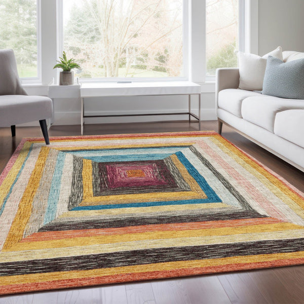 HomeRoots 5' Bold Amber Pink and Teal Blue Geometric Washable Area Rug for Stylish Indoor and Outdoor Spaces 10' X 14' 627157