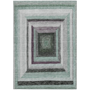 HomeRoots 5' Contemporary Pale Aqua Ivory and Gray Geometric Washable Area Rug for Indoor and Outdoor Spaces 5' X 8' 627171