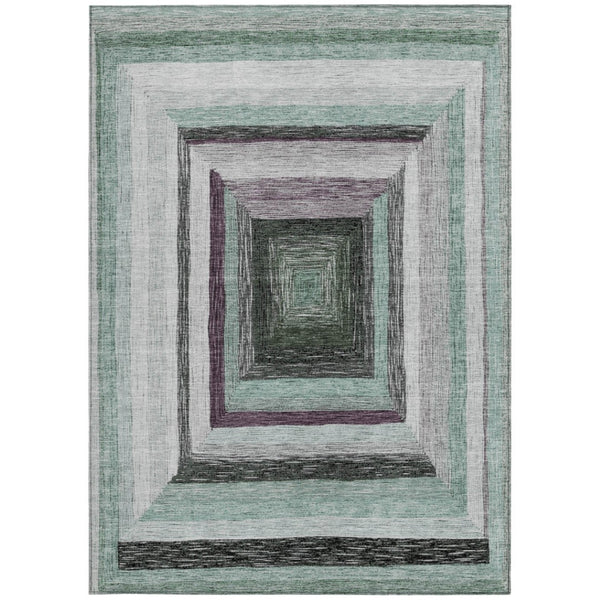HomeRoots 5' Contemporary Pale Aqua Ivory and Gray Geometric Washable Area Rug for Indoor and Outdoor Spaces 5' X 8' 627171