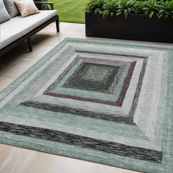 HomeRoots 5' Contemporary Pale Aqua Ivory and Gray Geometric Washable Area Rug for Indoor and Outdoor Spaces 5' X 8' 627171