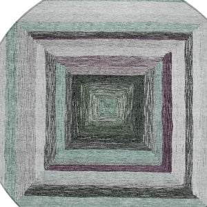 HomeRoots 5' Contemporary Pale Aqua Ivory and Gray Geometric Washable Area Rug for Indoor and Outdoor Spaces 8' Round 627172