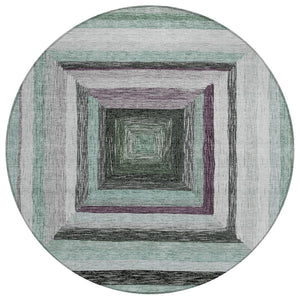 HomeRoots 5' Contemporary Pale Aqua Ivory and Gray Geometric Washable Area Rug for Indoor and Outdoor Spaces 8' Round 627172