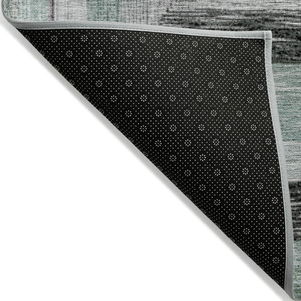HomeRoots 5' Contemporary Pale Aqua Ivory and Gray Geometric Washable Area Rug for Indoor and Outdoor Spaces 8' Round 627172