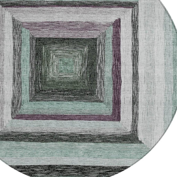 HomeRoots 5' Contemporary Pale Aqua Ivory and Gray Geometric Washable Area Rug for Indoor and Outdoor Spaces 8' Round 627172