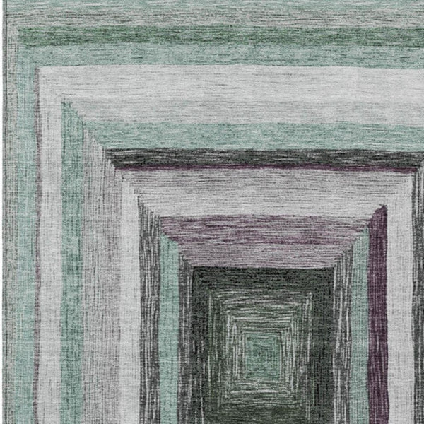 HomeRoots 5' Contemporary Pale Aqua Ivory and Gray Geometric Washable Area Rug for Indoor and Outdoor Spaces 8' X 10' 627173