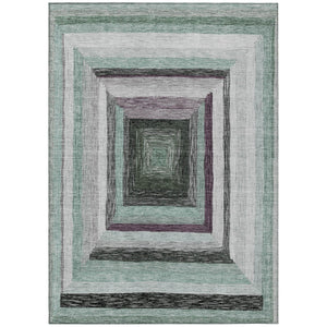 HomeRoots 5' Contemporary Pale Aqua Ivory and Gray Geometric Washable Area Rug for Indoor and Outdoor Spaces 8' X 10' 627173