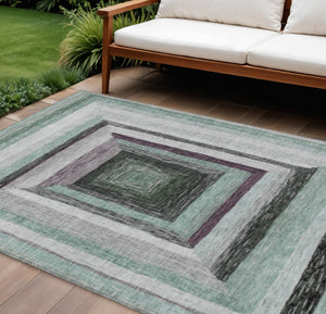 HomeRoots 5' Contemporary Pale Aqua Ivory and Gray Geometric Washable Area Rug for Indoor and Outdoor Spaces 9' X 12' 627174