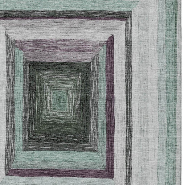 HomeRoots 5' Contemporary Pale Aqua Ivory and Gray Geometric Washable Area Rug for Indoor and Outdoor Spaces 9' X 12' 627174