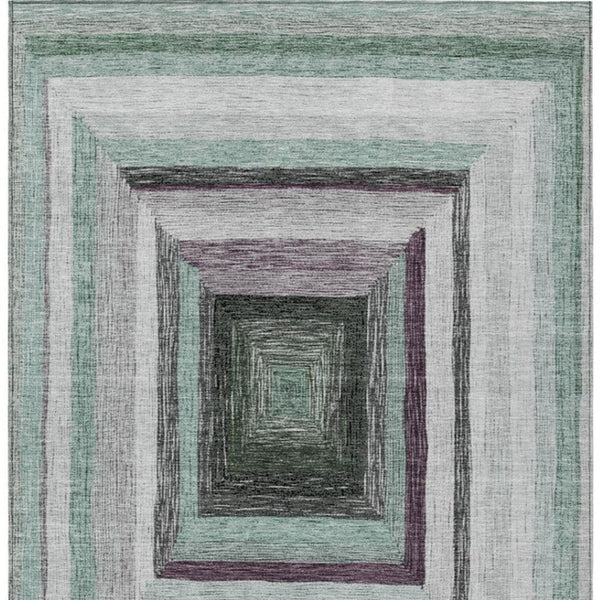 HomeRoots 5' Contemporary Pale Aqua Ivory and Gray Geometric Washable Area Rug for Indoor and Outdoor Spaces 9' X 12' 627174