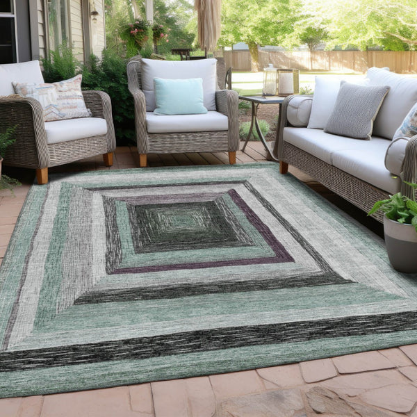 HomeRoots 5' Contemporary Pale Aqua Ivory and Gray Geometric Washable Area Rug for Indoor and Outdoor Spaces 9' X 12' 627174